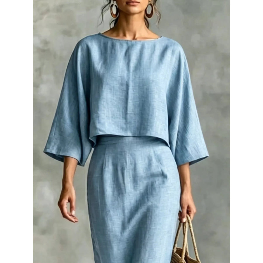 Full Size Solid Color Cropped Top and Midi Skirt Set Plus Size Apparel and Accessories