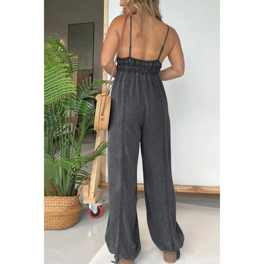 Full Size Spaghetti Strap Jumpsuit with Pockets Black / S Apparel and Accessories