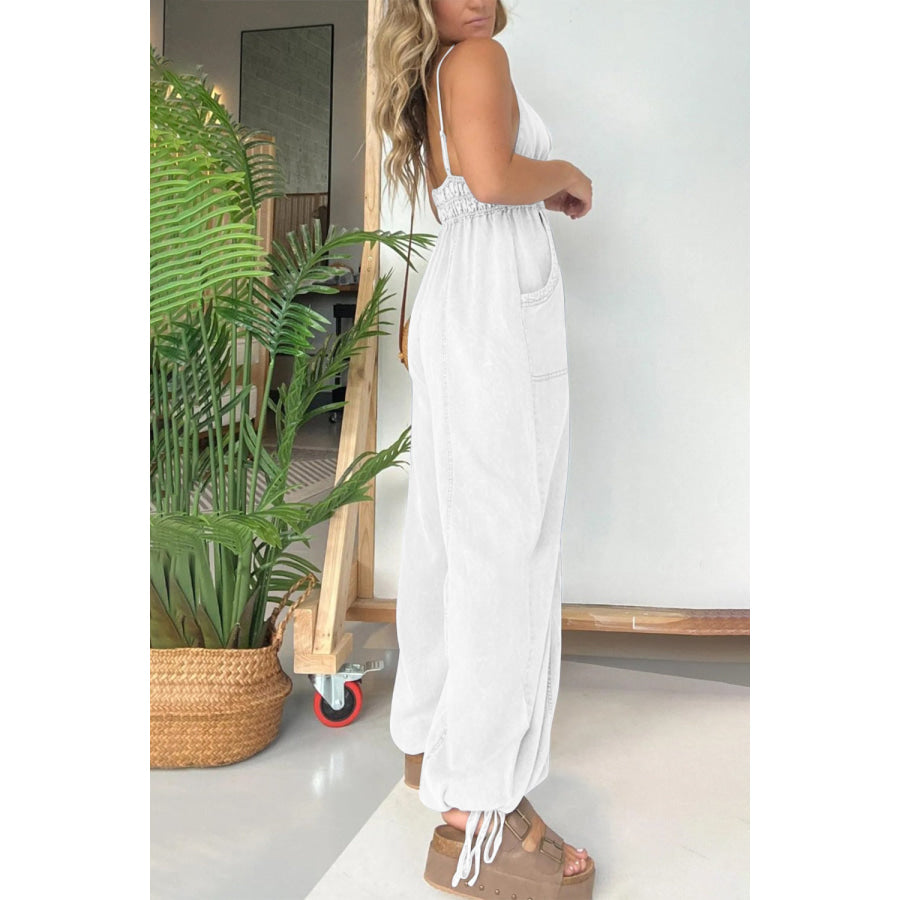 Full Size Spaghetti Strap Jumpsuit with Pockets White / S Apparel and Accessories