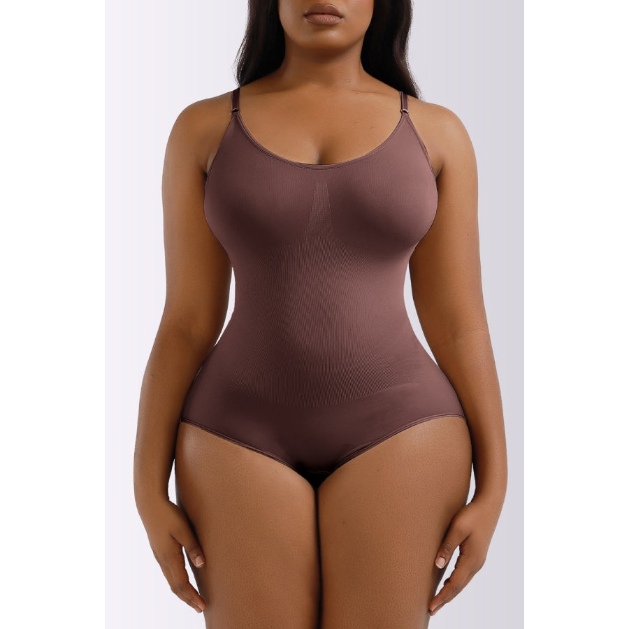 Full Size Spaghetti Strap Shaping Bodysuit Coffee Brown / S