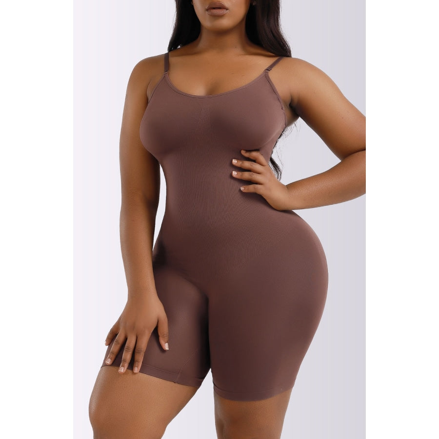 Full Size Spaghetti Strap Shaping Romper Coffee Brown / S