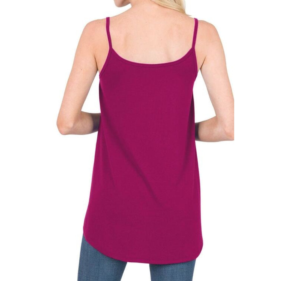 Full Size Spaghetti Strap V-Neck Flowy Tunic Cami Cerise / S Clothing