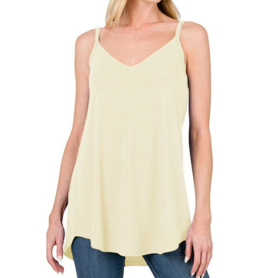 Full Size Spaghetti Strap V-Neck Flowy Tunic Cami Ivory / S Clothing