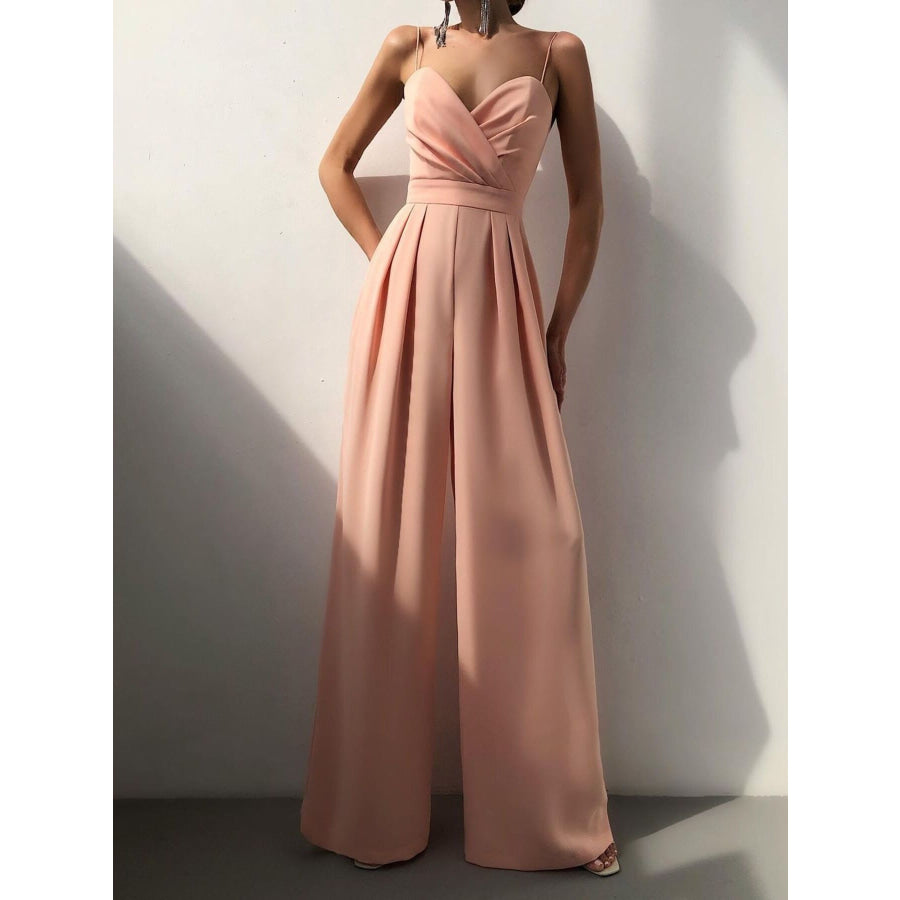 Full Size Spaghetti Strap Wide Leg Jumpsuit Plus Size Apparel and Accessories