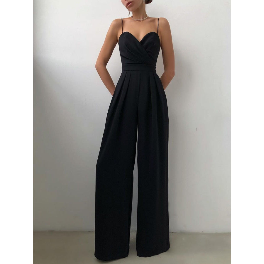 Full Size Spaghetti Strap Wide Leg Jumpsuit Plus Size Black / S Apparel and Accessories