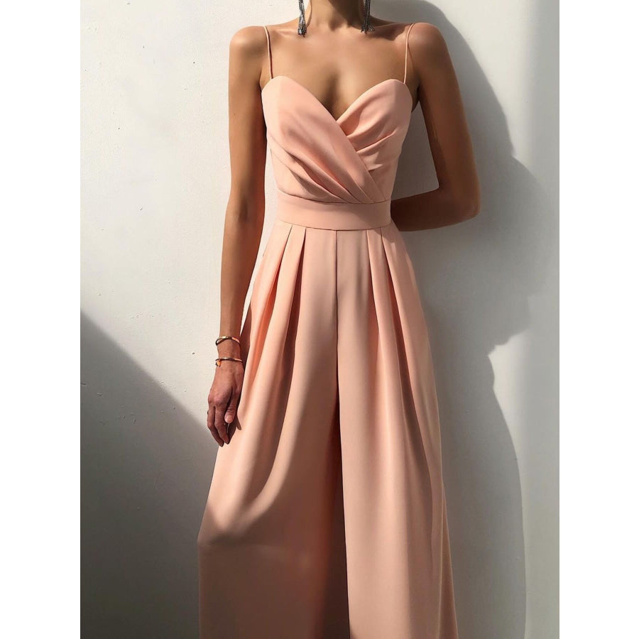 Full Size Spaghetti Strap Wide Leg Jumpsuit Plus Size Orange Powder / S Apparel and Accessories