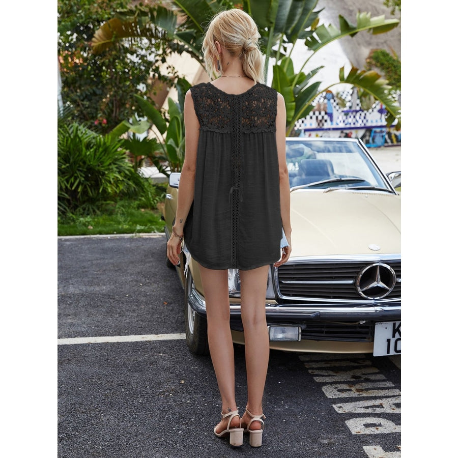 Full Size Spliced Lace Round Neck Tank