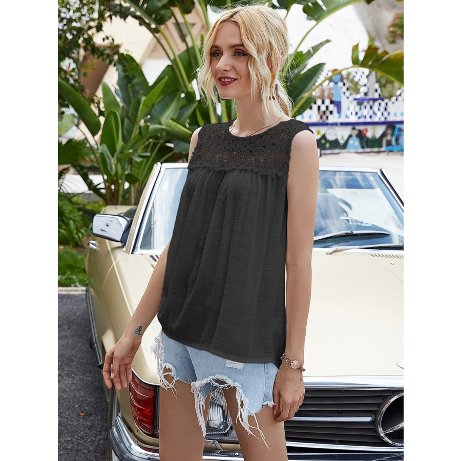 Full Size Spliced Lace Round Neck Tank