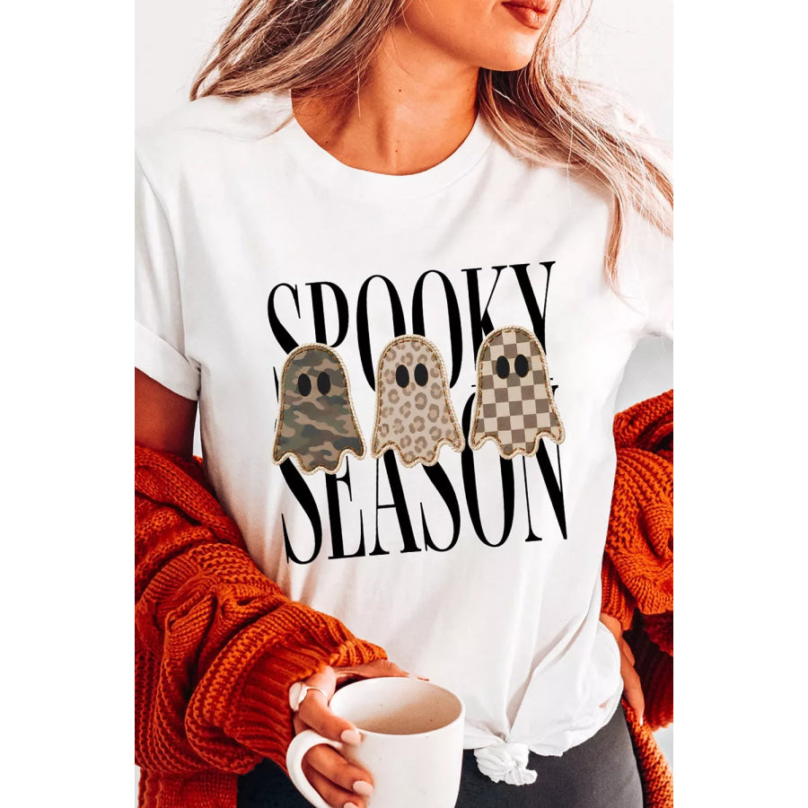 Full Size Spooky Season Ghosts Graphic Short Sleeve Halloween T Shirt Plus Apparel and Accessories
