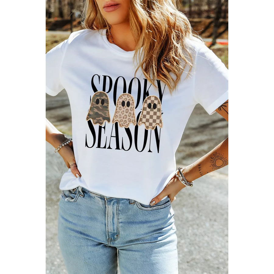 Full Size Spooky Season Ghosts Graphic Short Sleeve Halloween T Shirt Plus White / S Apparel and Accessories