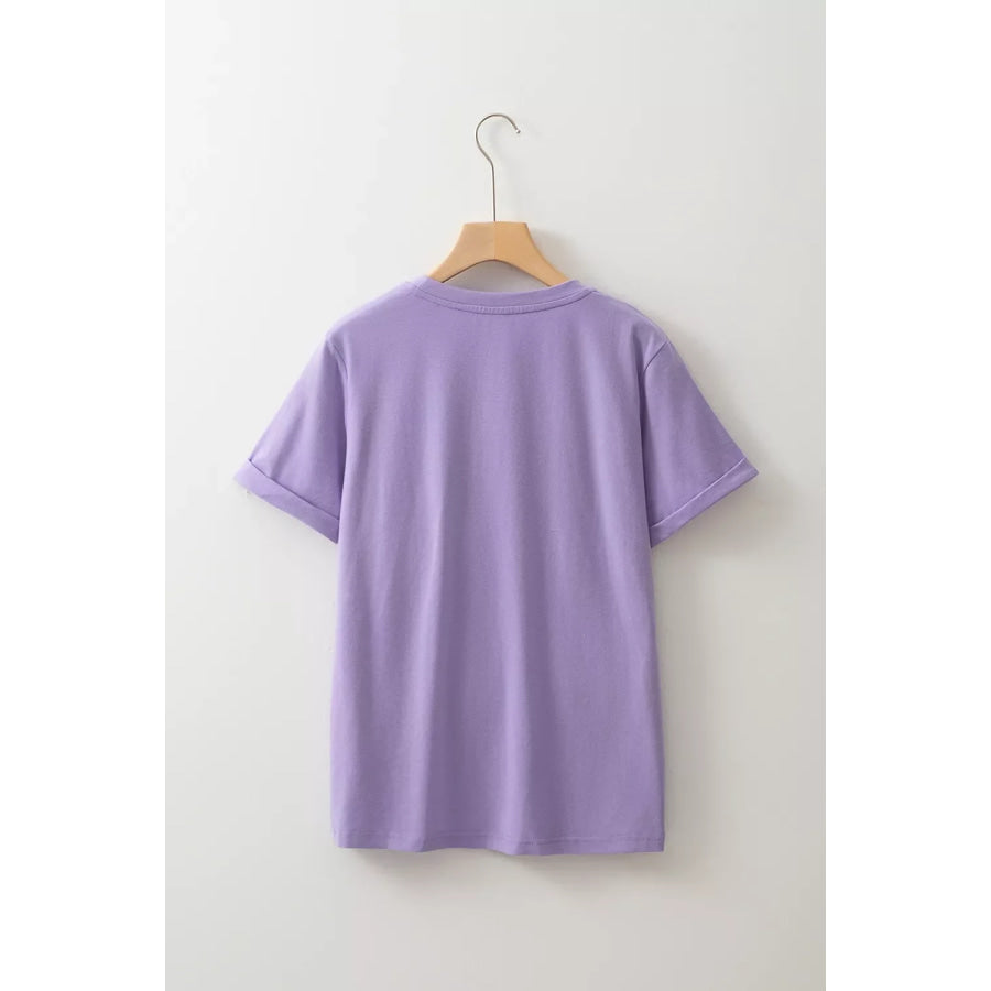 Full Size Spooky Sequin Letter Patched Cotton Blend T Shirt Plus Size Apparel and Accessories