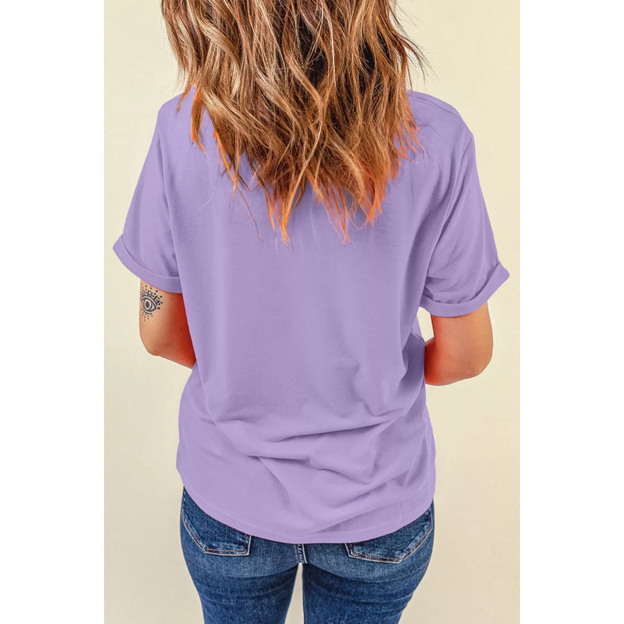Full Size Spooky Sequin Letter Patched Cotton Blend T Shirt Plus Size Apparel and Accessories