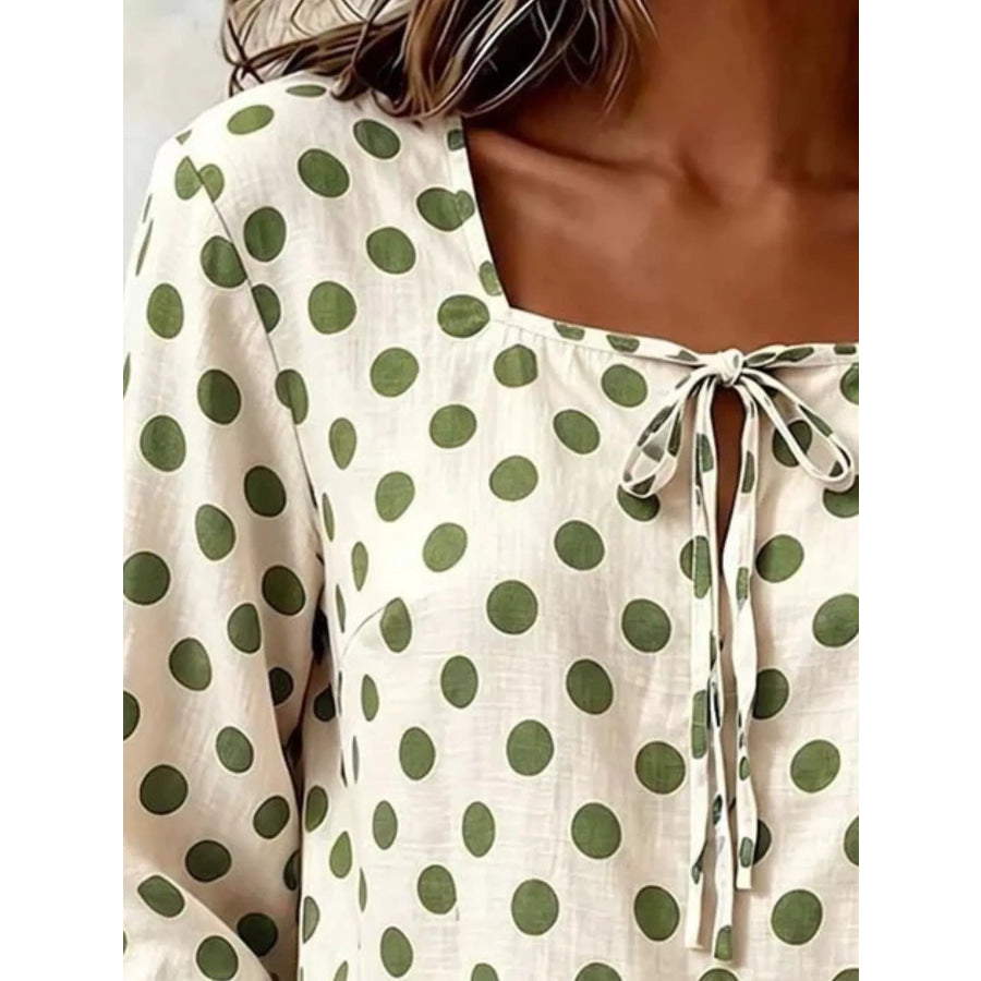 Full Size Square Neck Polka Dot Blouse Plus Apparel and Accessories