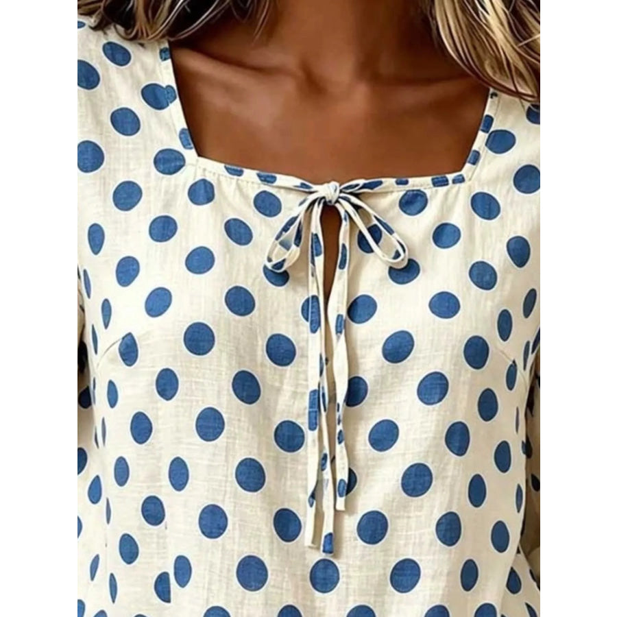 Full Size Square Neck Polka Dot Blouse Plus Apparel and Accessories