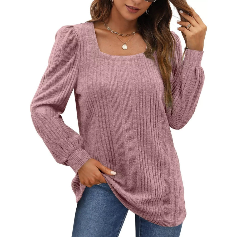 Full Size Square Neck Ribbed Knit Top Plus Size Apparel and Accessories