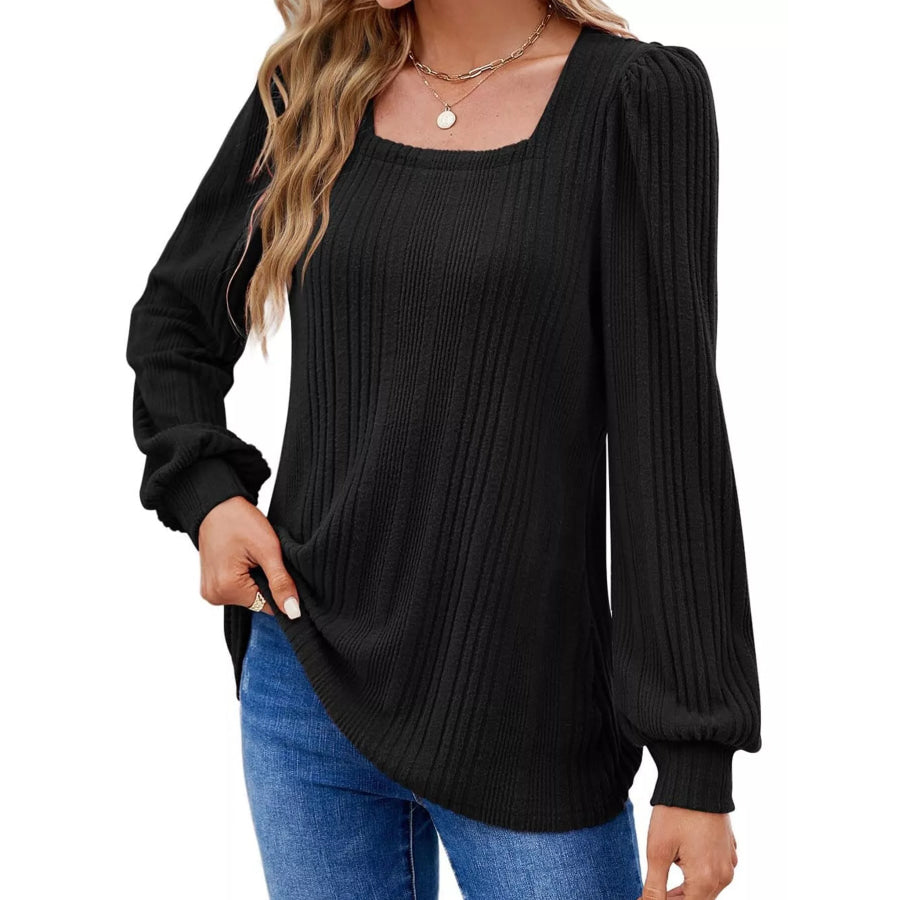 Full Size Square Neck Ribbed Knit Top Plus Size Apparel and Accessories
