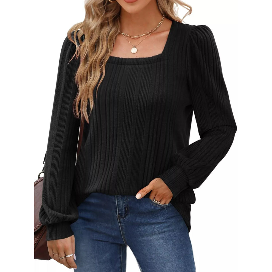 Full Size Square Neck Ribbed Knit Top Plus Size Black / S Apparel and Accessories
