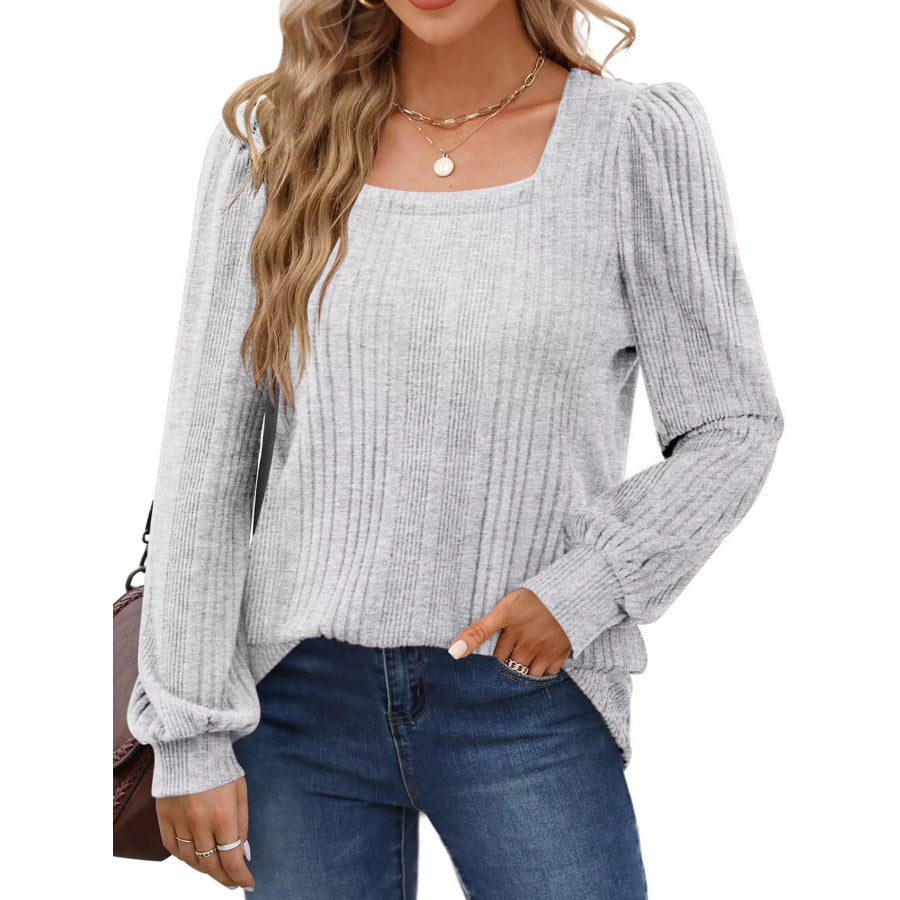 Full Size Square Neck Ribbed Knit Top Plus Size Light Gray / S Apparel and Accessories