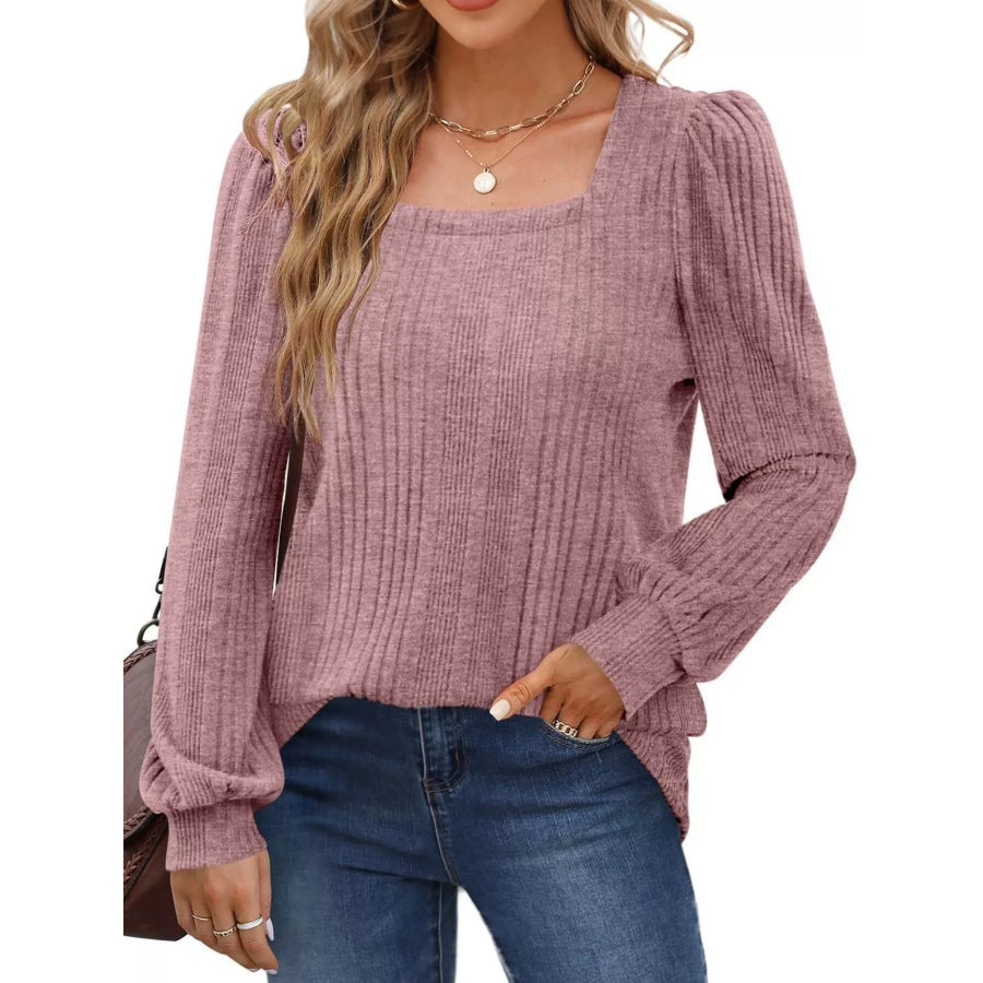 Full Size Square Neck Ribbed Knit Top Plus Size Pink / S Apparel and Accessories
