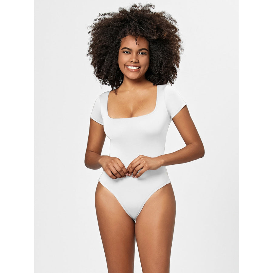 Full Size Square Neck Short Sleeve Bodysuit White / S Apparel and Accessories