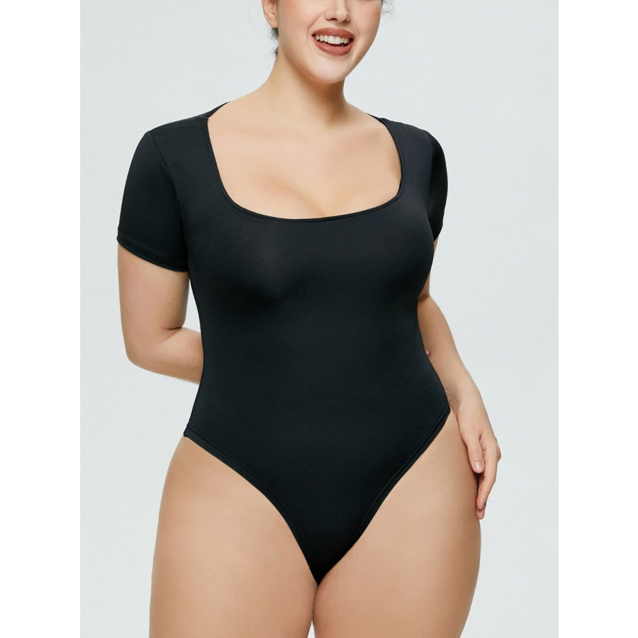 Full Size Square Neck Short Sleeve Bodysuit Black / S Apparel and Accessories