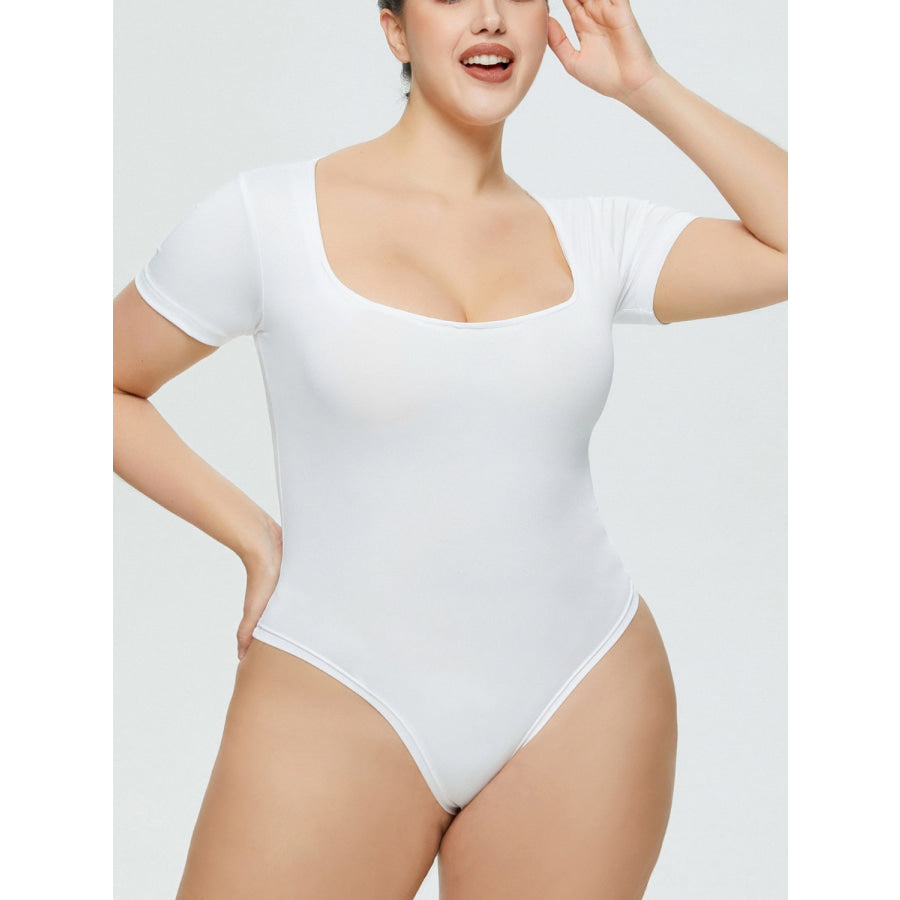 Full Size Square Neck Short Sleeve Bodysuit White / S Apparel and Accessories