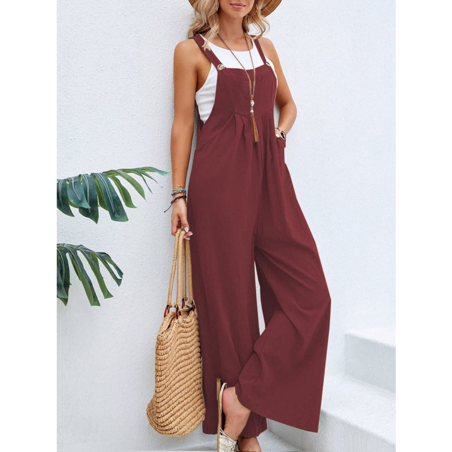 Full Size Square Neck Wide Strap Overalls Apparel and Accessories