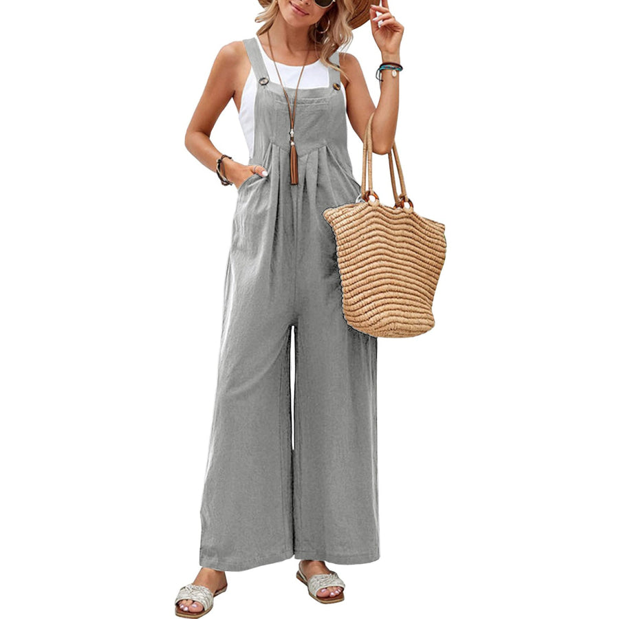 Full Size Square Neck Wide Strap Overalls Gray / S Apparel and Accessories