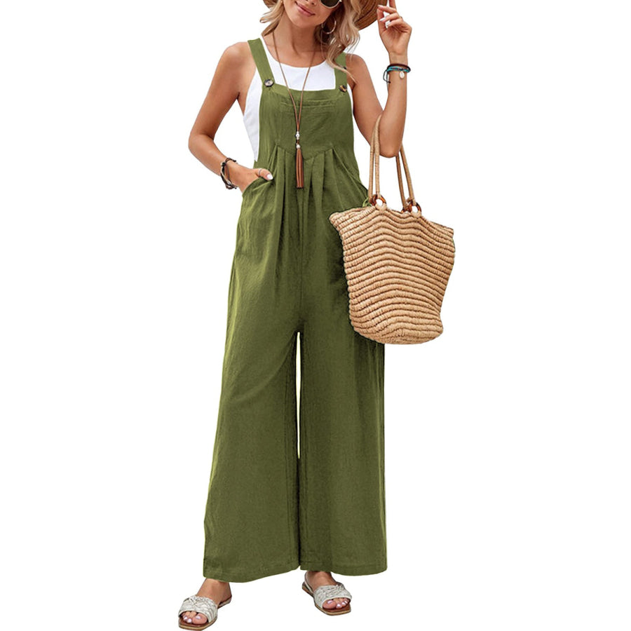 Full Size Square Neck Wide Strap Overalls Apparel and Accessories