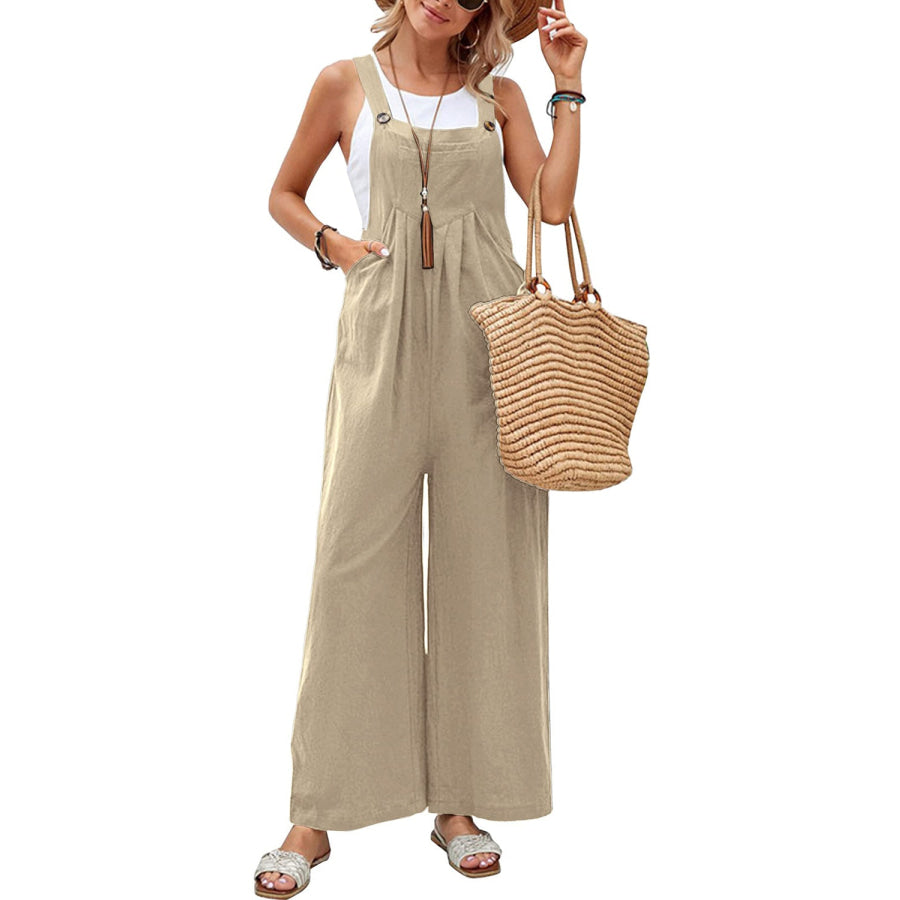 Full Size Square Neck Wide Strap Overalls Apparel and Accessories