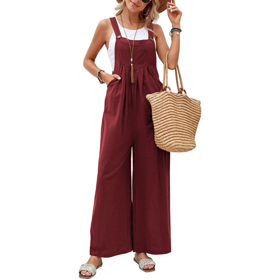 Full Size Square Neck Wide Strap Overalls Apparel and Accessories