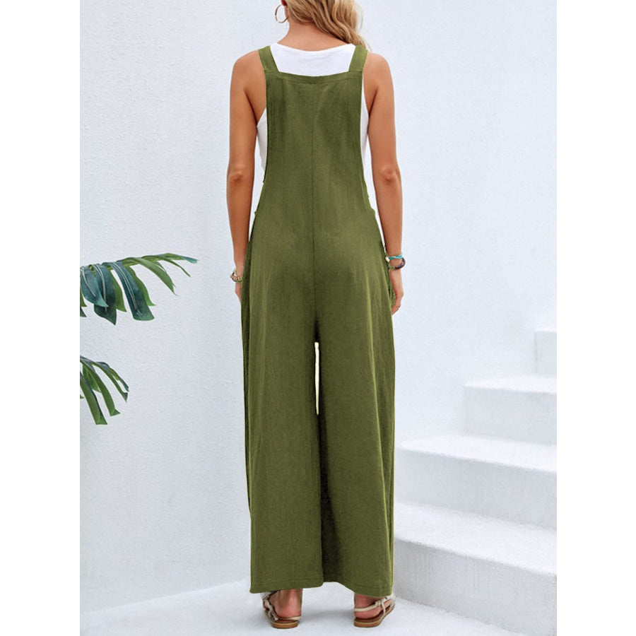 Full Size Square Neck Wide Strap Overalls Apparel and Accessories