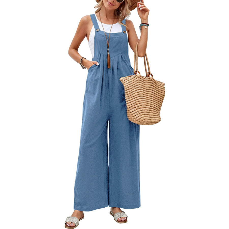 Full Size Square Neck Wide Strap Overalls Apparel and Accessories
