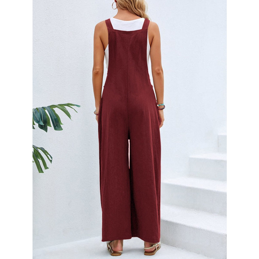 Full Size Square Neck Wide Strap Overalls Burgundy / S Apparel and Accessories
