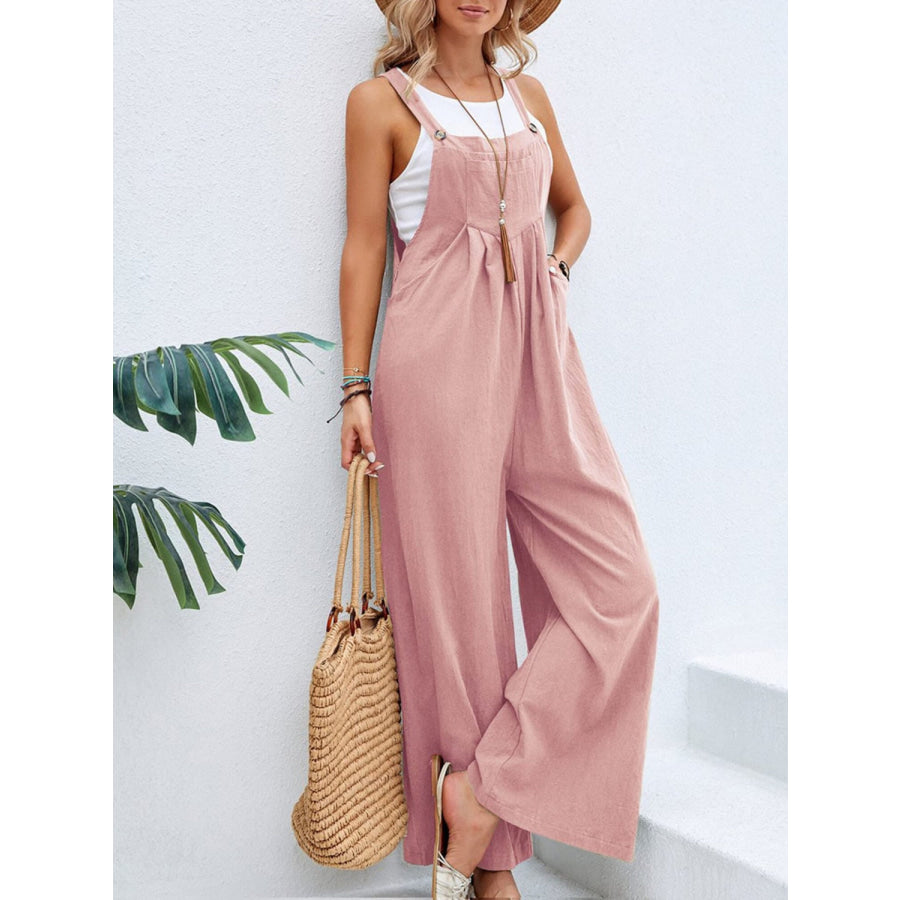 Full Size Square Neck Wide Strap Overalls Dusty Pink / S Apparel and Accessories