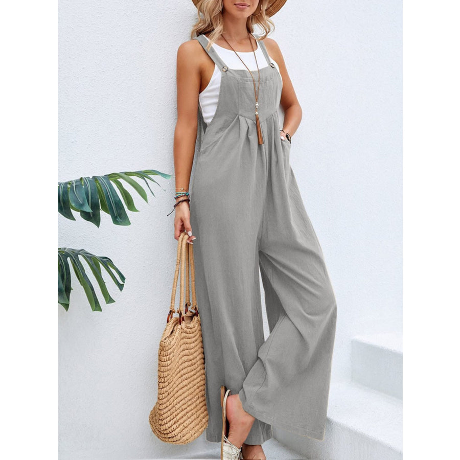 Full Size Square Neck Wide Strap Overalls Gray / S Apparel and Accessories