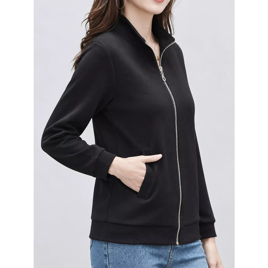 Full Size Stand-Collar Zip-Up Sweatshirt Plus Apparel and Accessories
