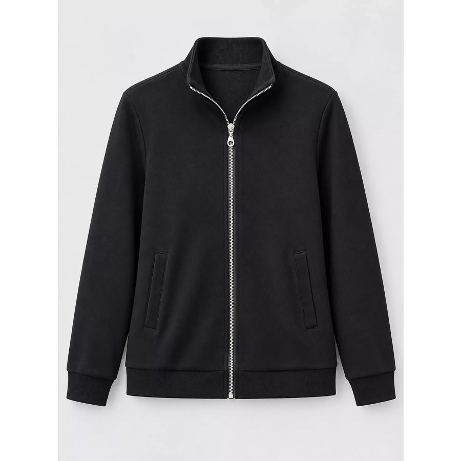 Full Size Stand-Collar Zip-Up Sweatshirt Plus Apparel and Accessories