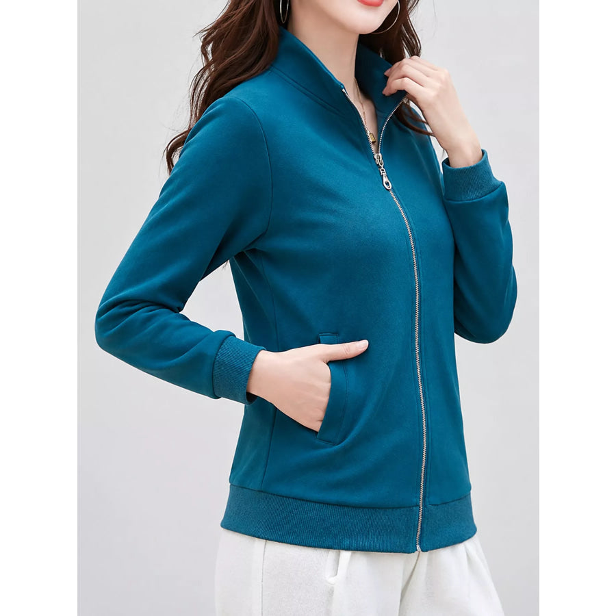 Full Size Stand-Collar Zip-Up Sweatshirt Plus Apparel and Accessories