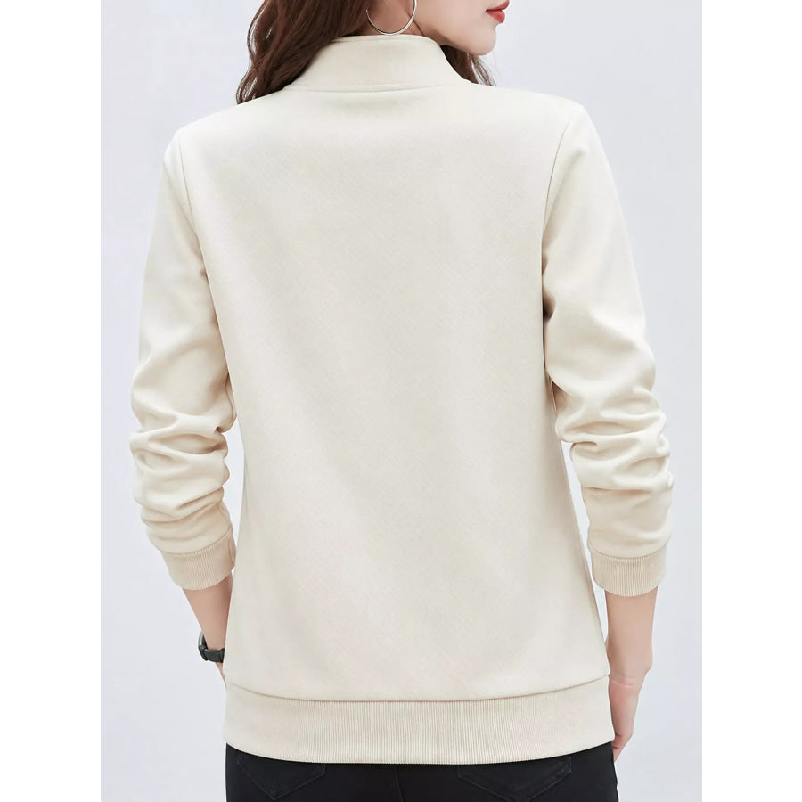 Full Size Stand-Collar Zip-Up Sweatshirt Plus Apparel and Accessories