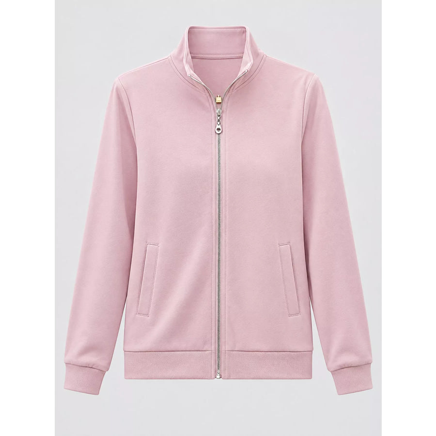 Full Size Stand-Collar Zip-Up Sweatshirt Plus Apparel and Accessories