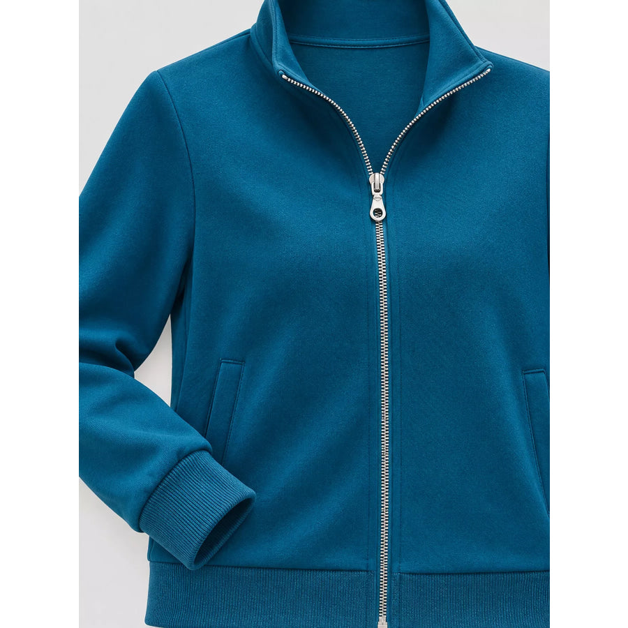 Full Size Stand-Collar Zip-Up Sweatshirt Plus Apparel and Accessories