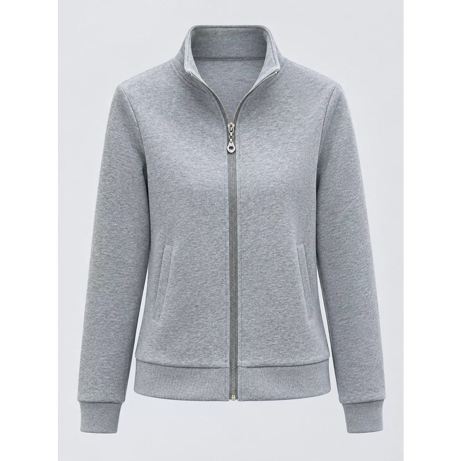 Full Size Stand-Collar Zip-Up Sweatshirt Plus Apparel and Accessories