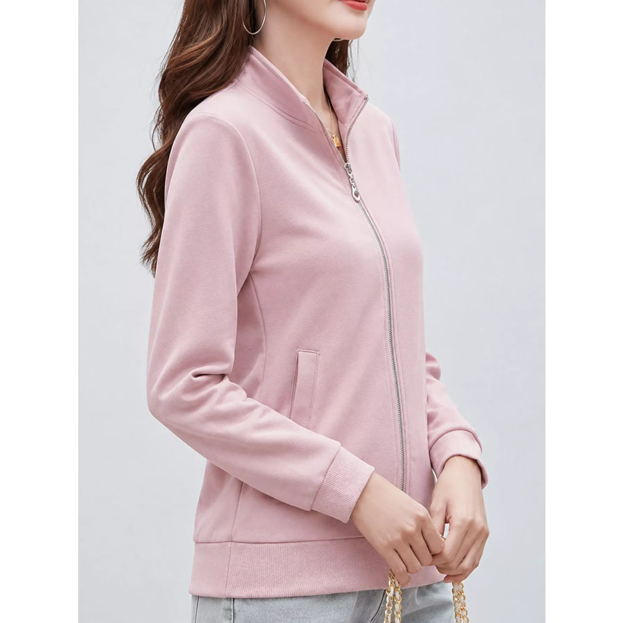 Full Size Stand-Collar Zip-Up Sweatshirt Plus Apparel and Accessories