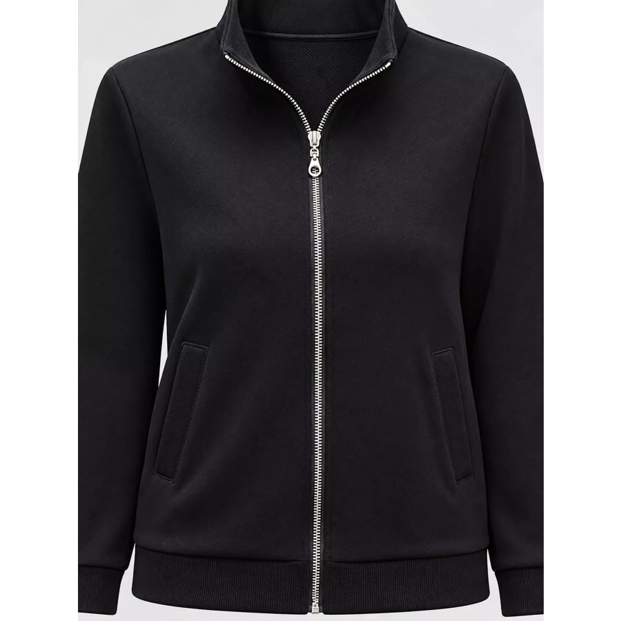 Full Size Stand-Collar Zip-Up Sweatshirt Plus Apparel and Accessories