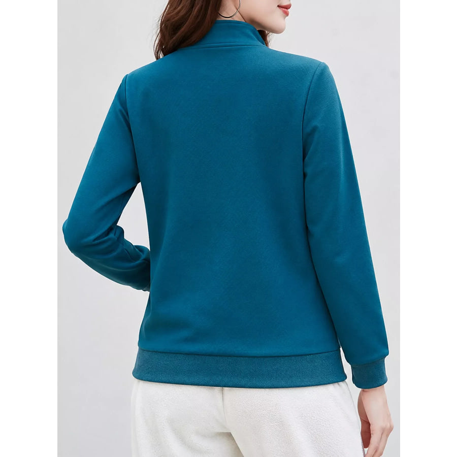 Full Size Stand-Collar Zip-Up Sweatshirt Plus Apparel and Accessories