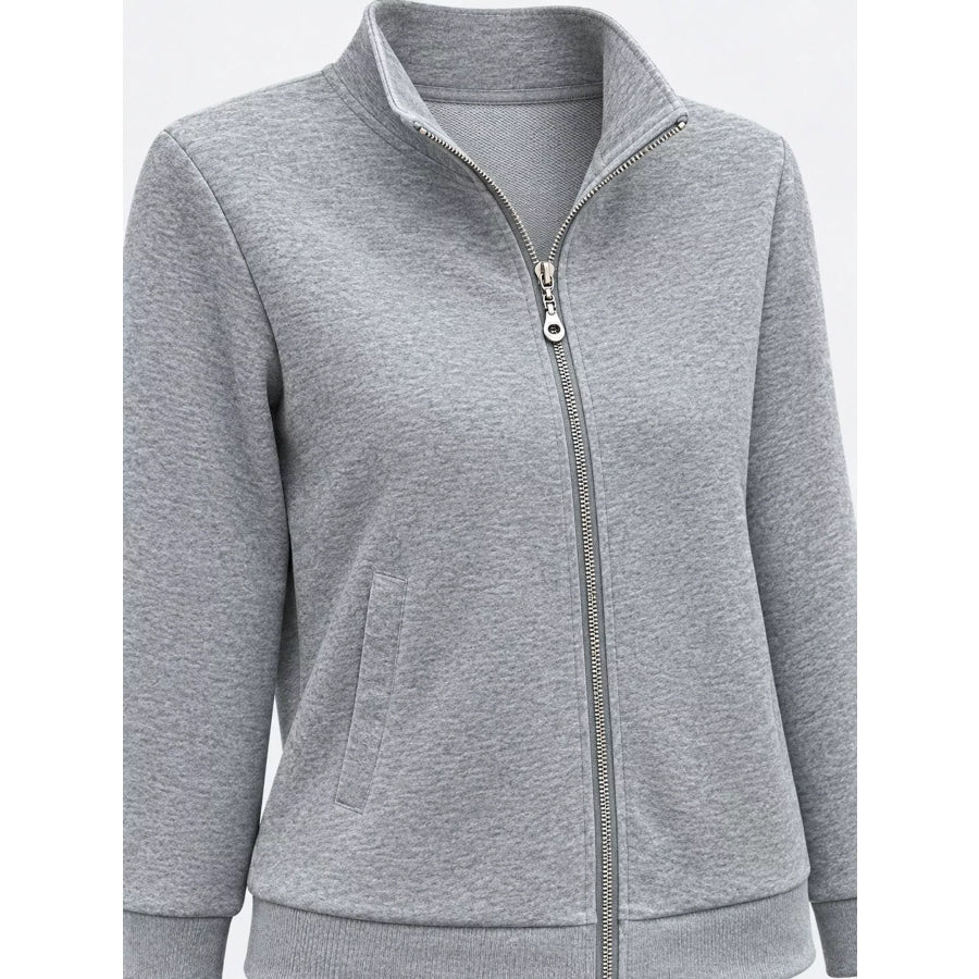 Full Size Stand-Collar Zip-Up Sweatshirt Plus Apparel and Accessories