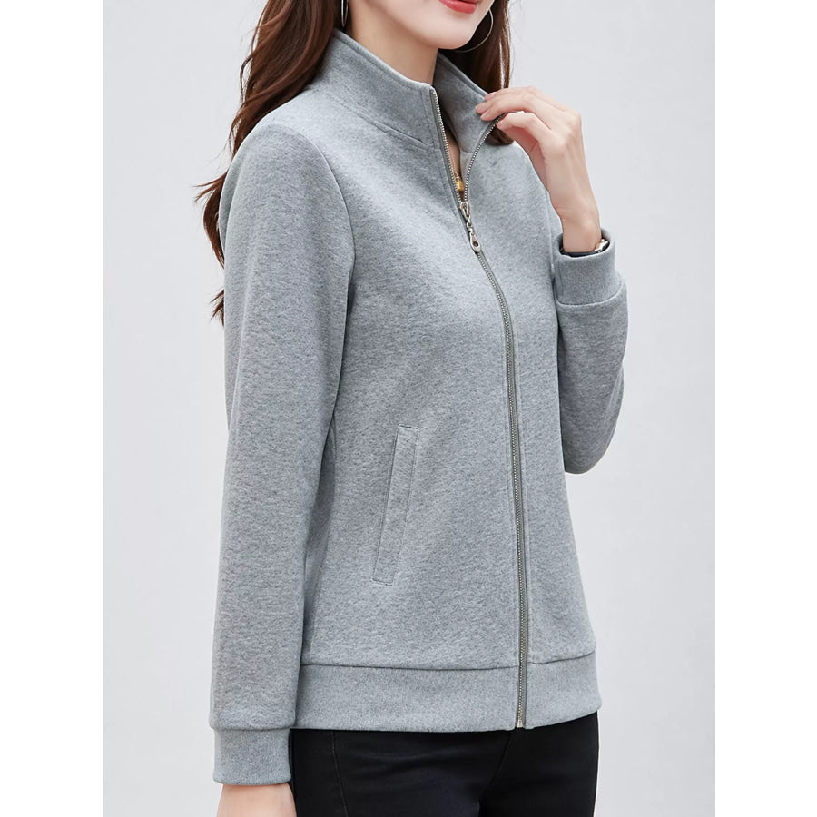 Full Size Stand-Collar Zip-Up Sweatshirt Plus Apparel and Accessories