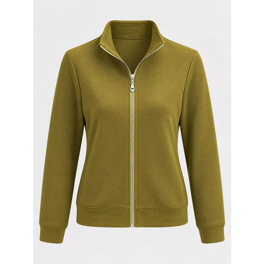 Full Size Stand-Collar Zip-Up Sweatshirt Plus Apparel and Accessories