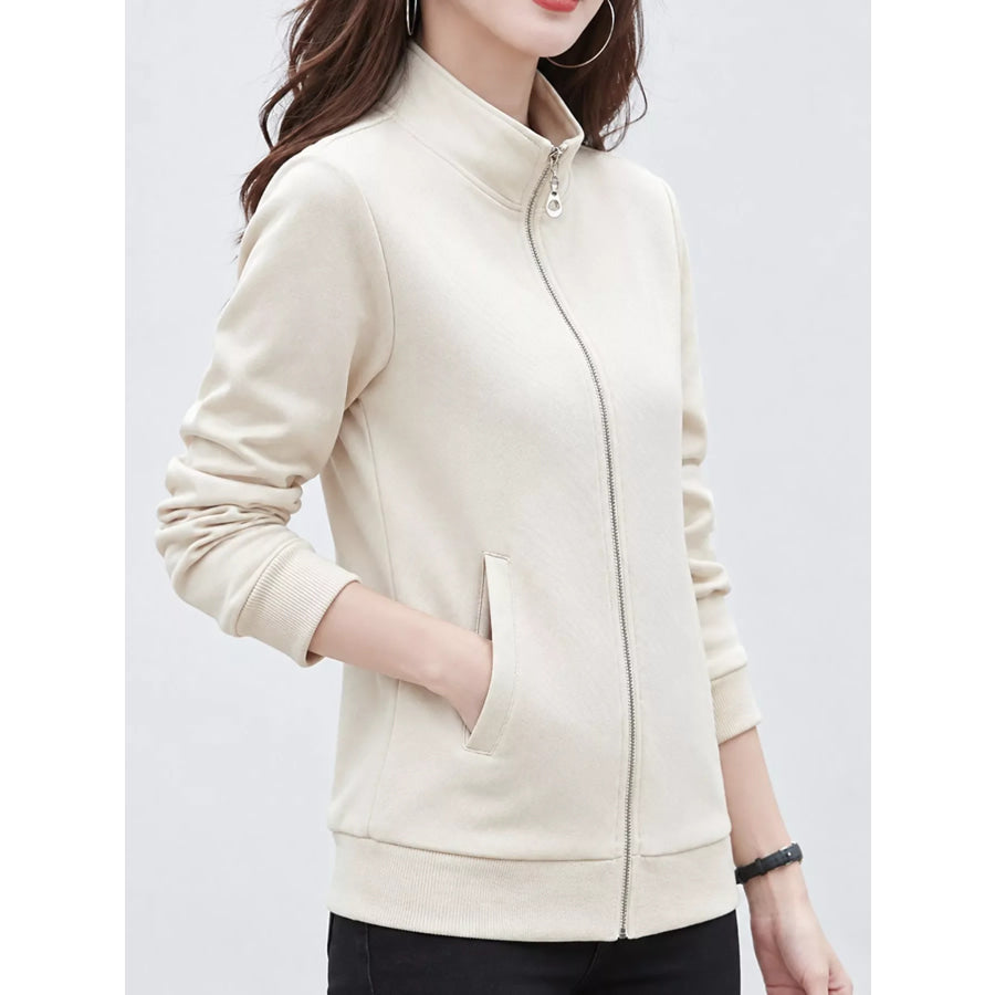 Full Size Stand-Collar Zip-Up Sweatshirt Plus Apparel and Accessories